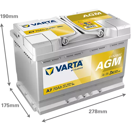 Аккумулятор автомобильный Varta Dynamic AGM A7 6СТ-70 Ач обр.