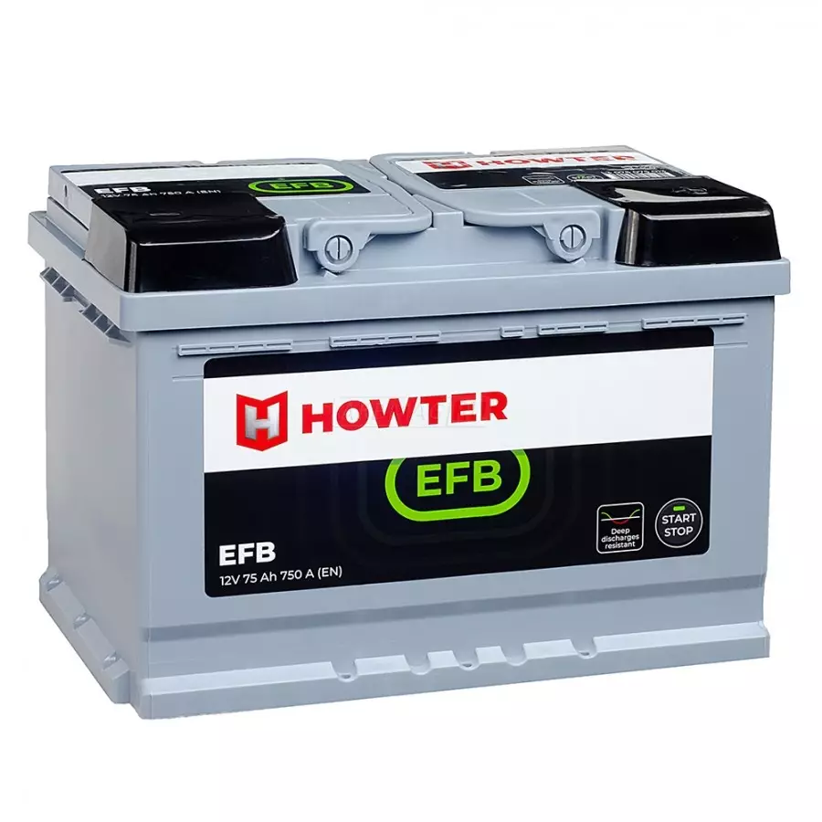Аккумулятор автомобильный HOWTER EFB 75R 750A 278x175x190 75 Ач