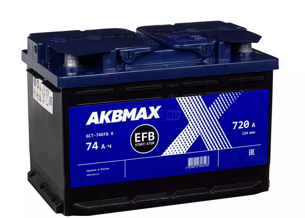 Аккумулятор автомобильный AKBMAX EFB 74R ОП 720A (278x175x190) L3 74 Ач