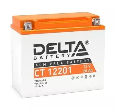 Аккумулятор Delta MOTO CT 1220.1 YT19BL-BS 12V / 20 Ah 260 A ОП (181x77x167)