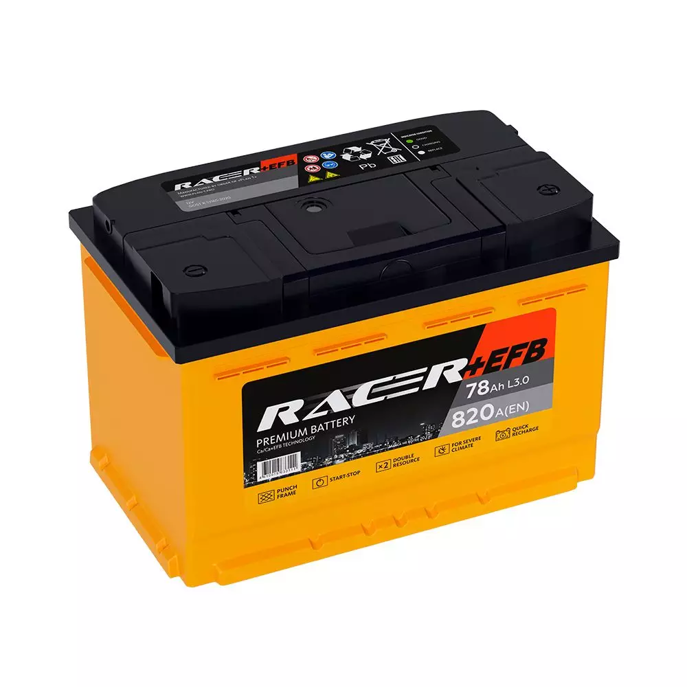 Аккумулятор автомобильный RACER +EFB 78Ah 820A ОП KN (278х175х190) L3