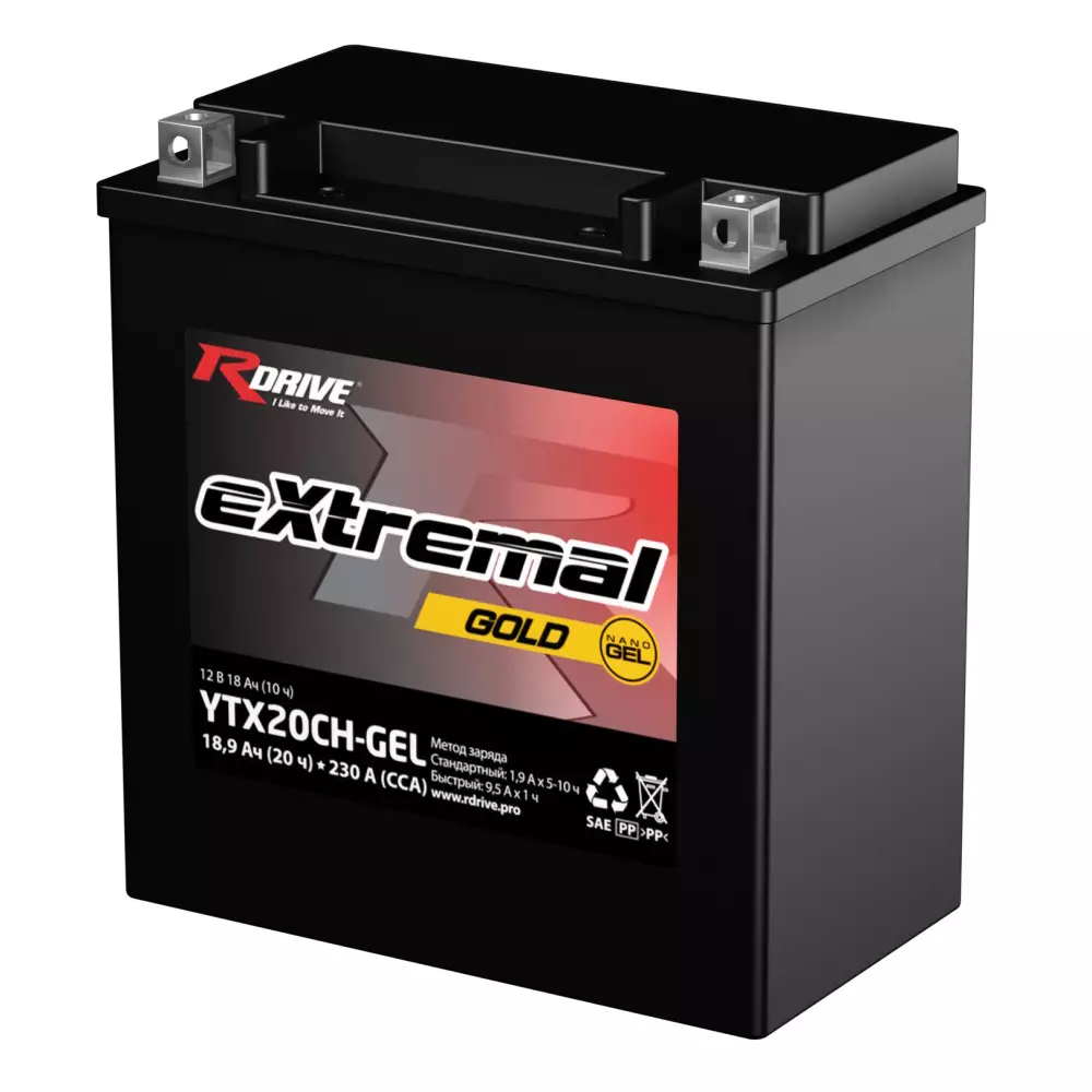 Аккумулятор мотоциклетный RDRIVE GOLD YTX20CH-GEL 19AH 230A