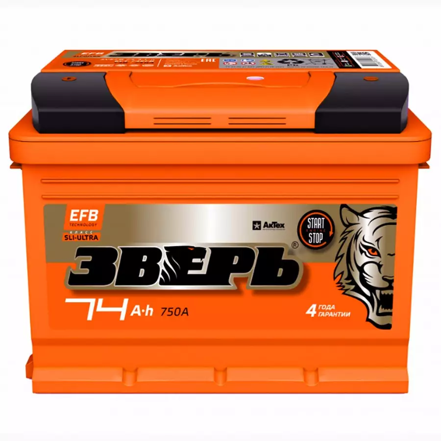 Аккумулятор автомобильный ЗВЕРЬ EFB 74RS 750A ОП (278x175x175) LB3 74 Ач