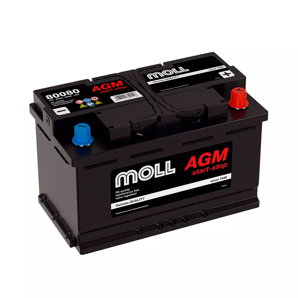 Аккумулятор автомобильный MOLL AGM 80.0 Ah 800 A ОП (315x175x190) (L4.0 80080)
