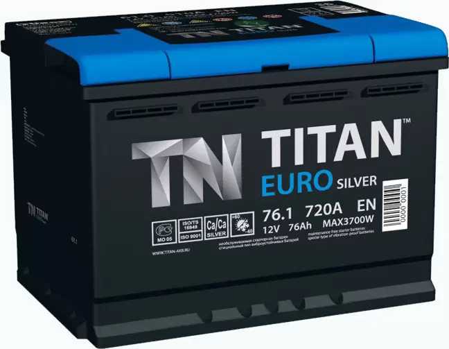 Аккумулятор автомобильный Titan Euro Silver 6СТ-76 Ач прям.