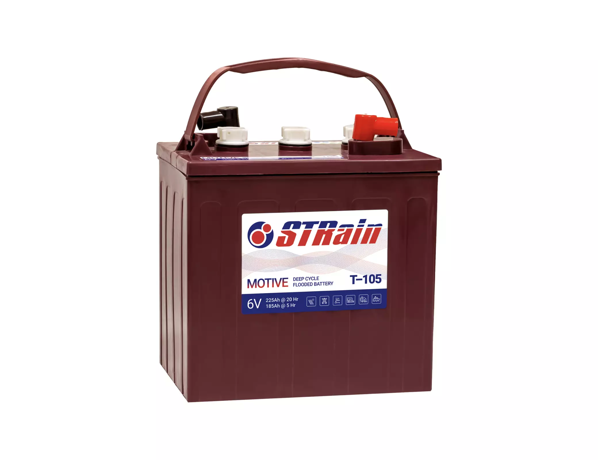 Аккумулятор тяговый STRain T-105 WET 225Ah 6V (262x181x283)