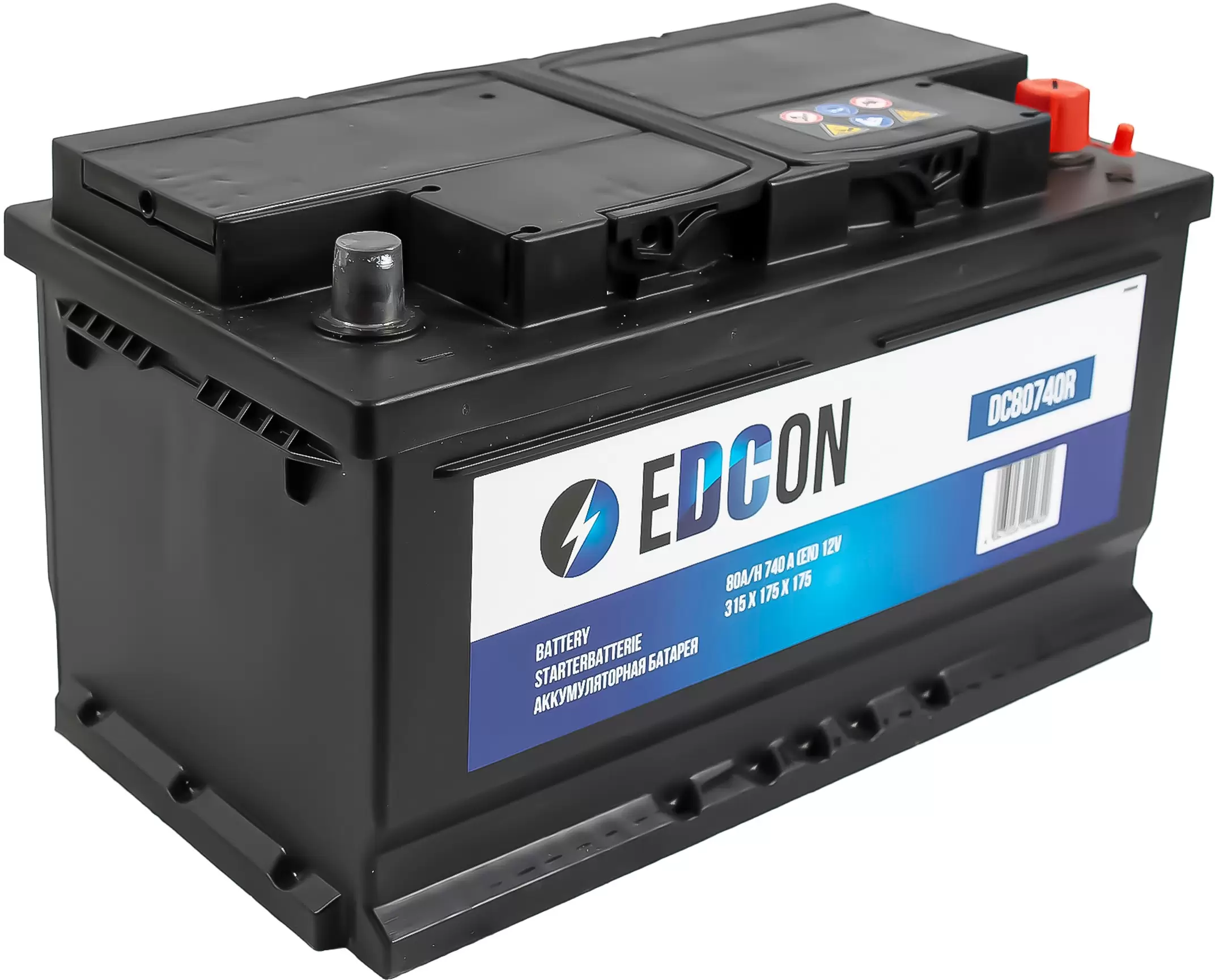 Аккумулятор автомобильный EDCON 80Ah 740A ОП (315x175x175) LB4